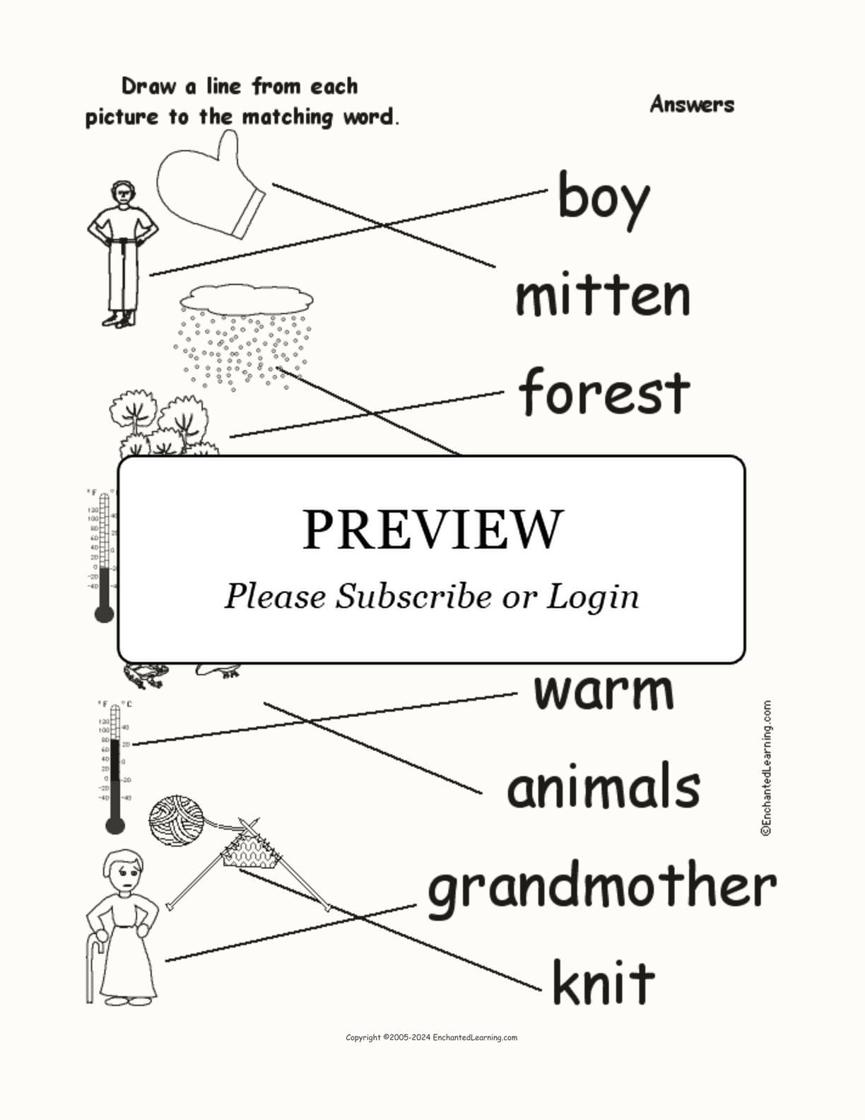 Match 'The Mitten' Words to the Pictures interactive worksheet page 2