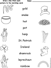 St. Patrick's Words - Match the Words to the Pictures