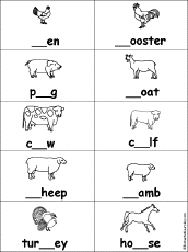 Fill in Missing Letters in Farm Animals Words