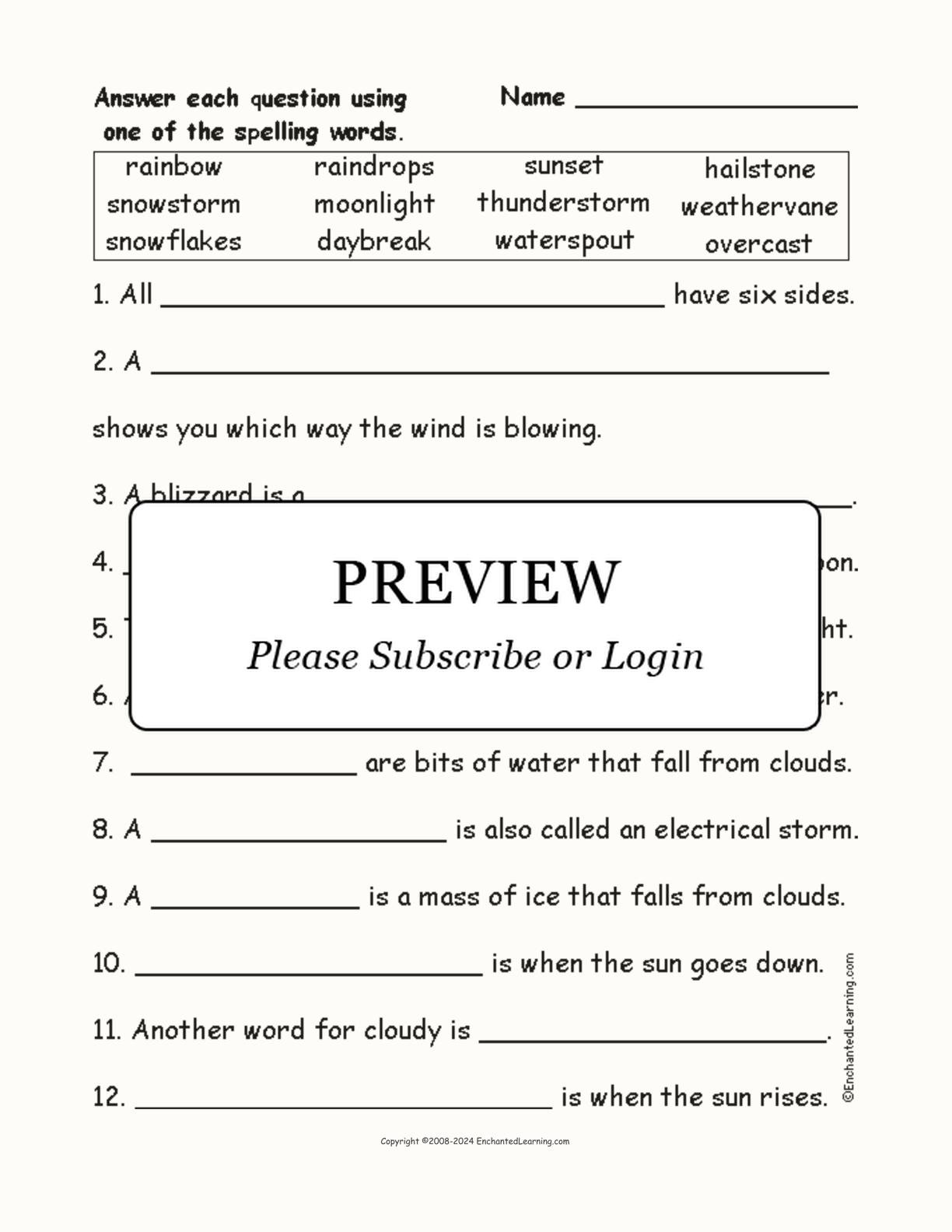 Compound Weather Words: Spelling Questions interactive worksheet page 1