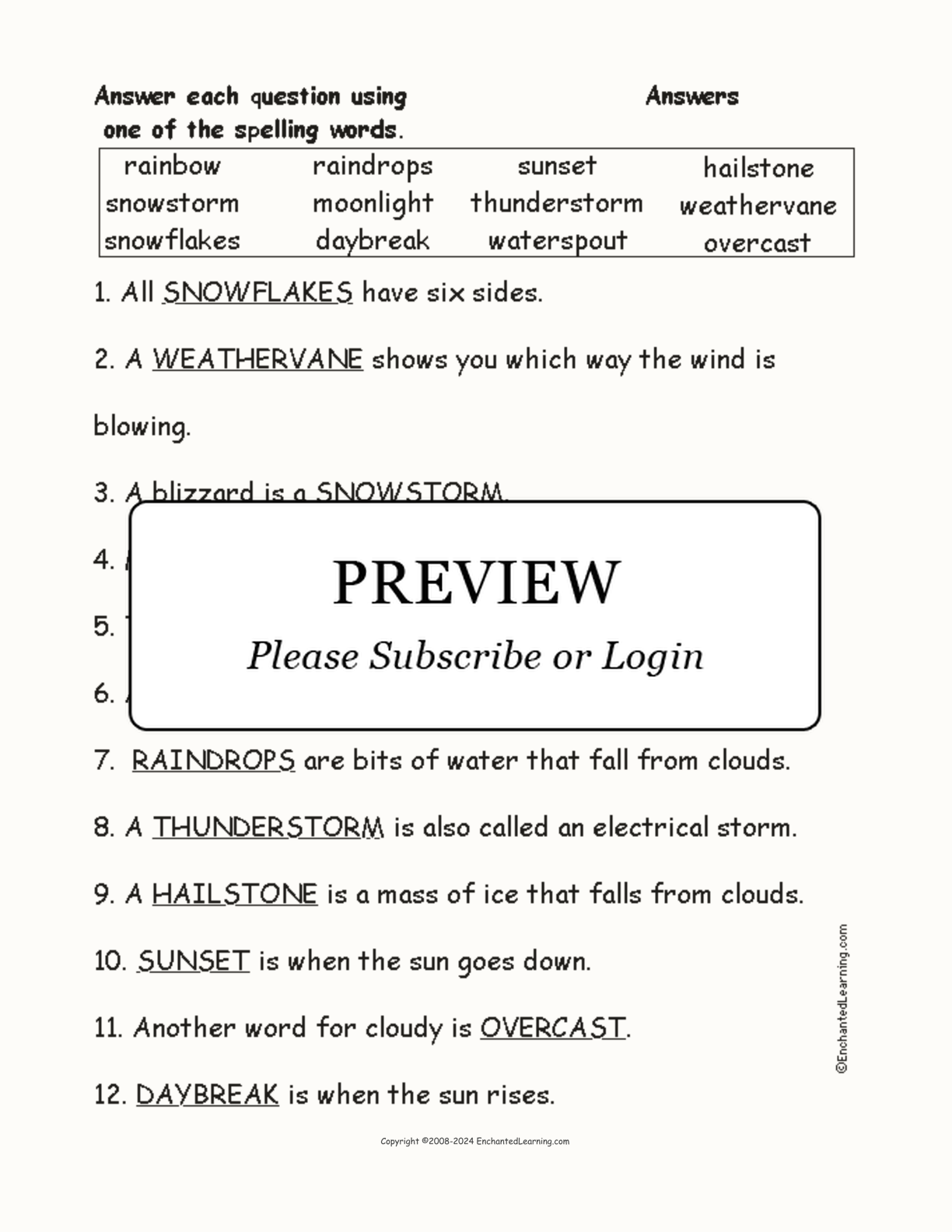 Compound Weather Words: Spelling Questions interactive worksheet page 2