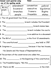Constitution Spelling Word Questions: EnchantedLearning.com