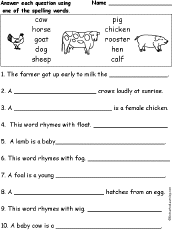Spelling Worksheets: Farm and Farm Animals at EnchantedLearning.com