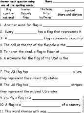 US Flag Day Spelling Word Questions: EnchantedLearning.com