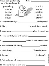 Groundhog Day: Spelling Word Questions: EnchantedLearning.com