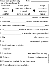 hurricane spelling activities weather word worksheets questions answers words enchantedlearning printable tropical eye answer print season worksheet question meteorologist barometer