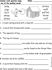 Three Little Pigs Spelling Word Questions: EnchantedLearning.com