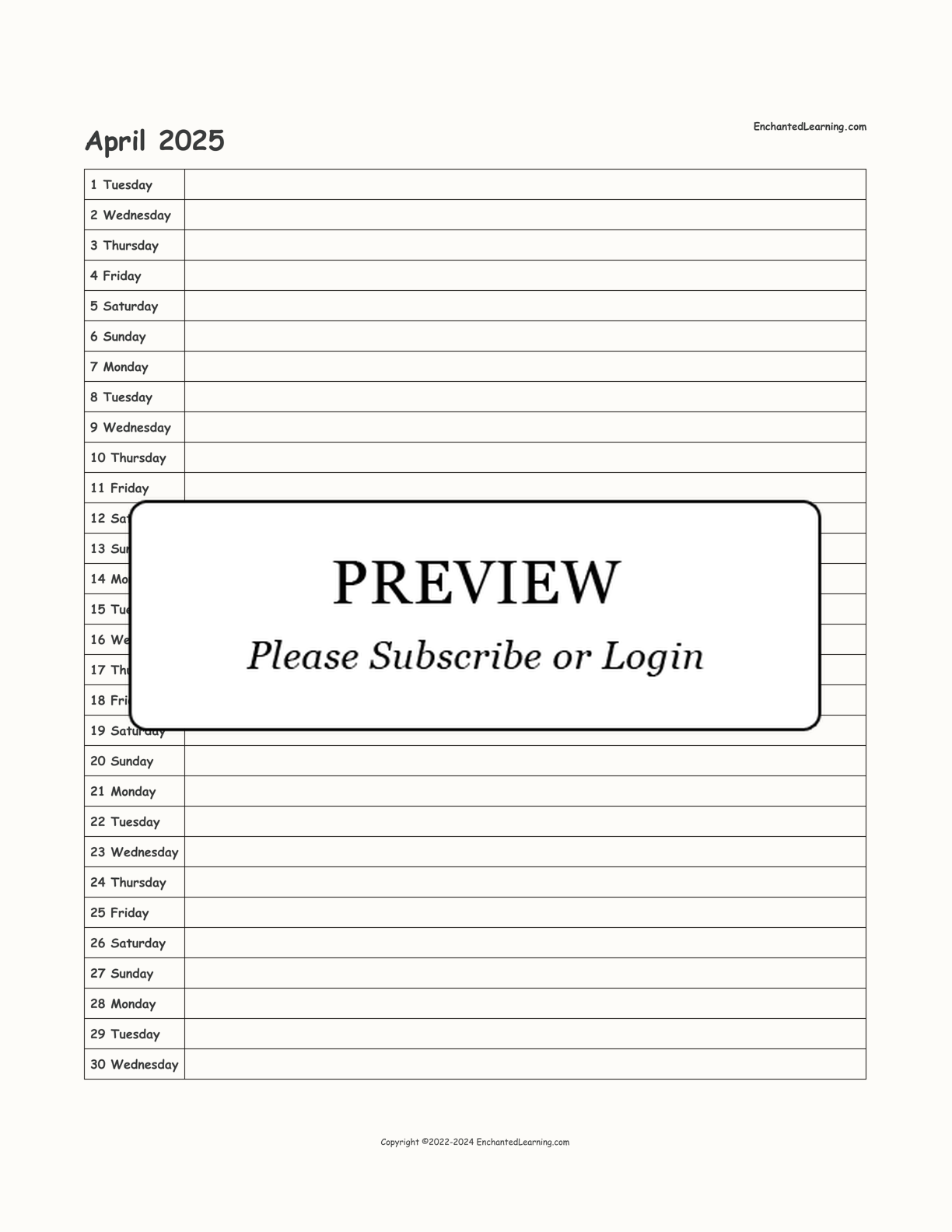 2025 Scheduling Calendar interactive printout page 4