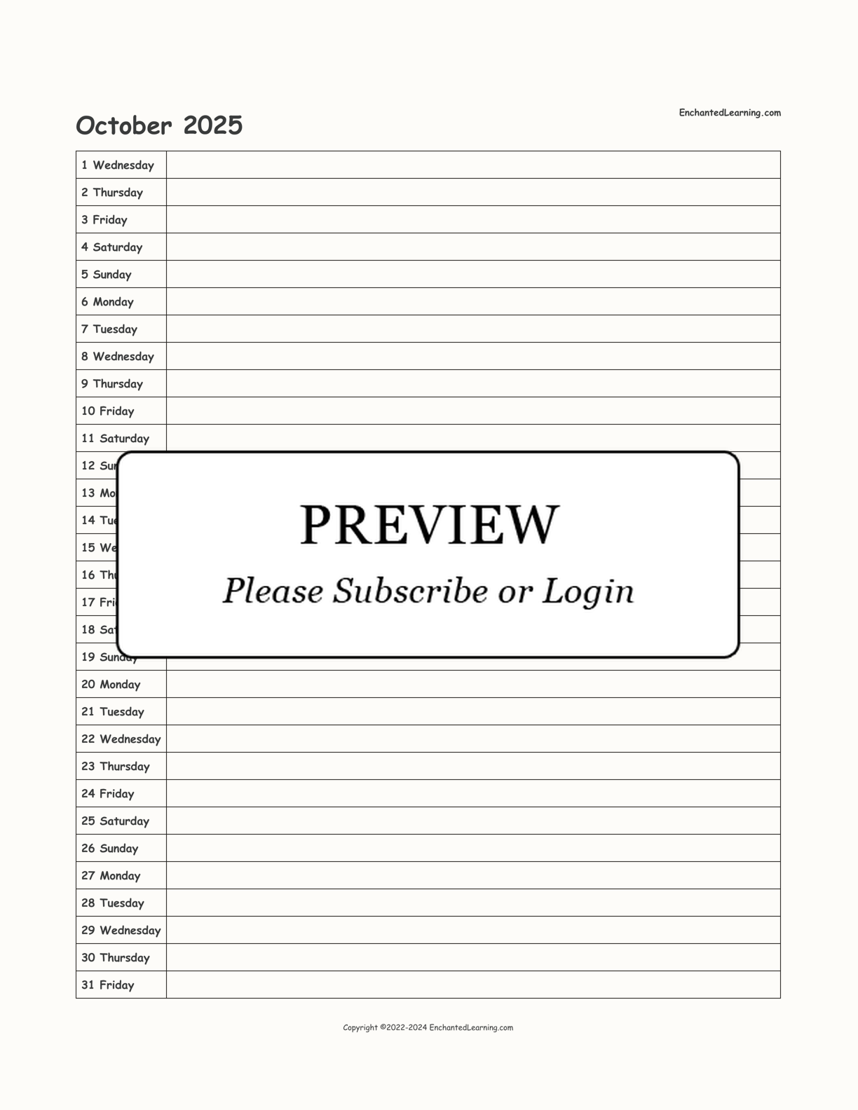 2025 Scheduling Calendar interactive printout page 10