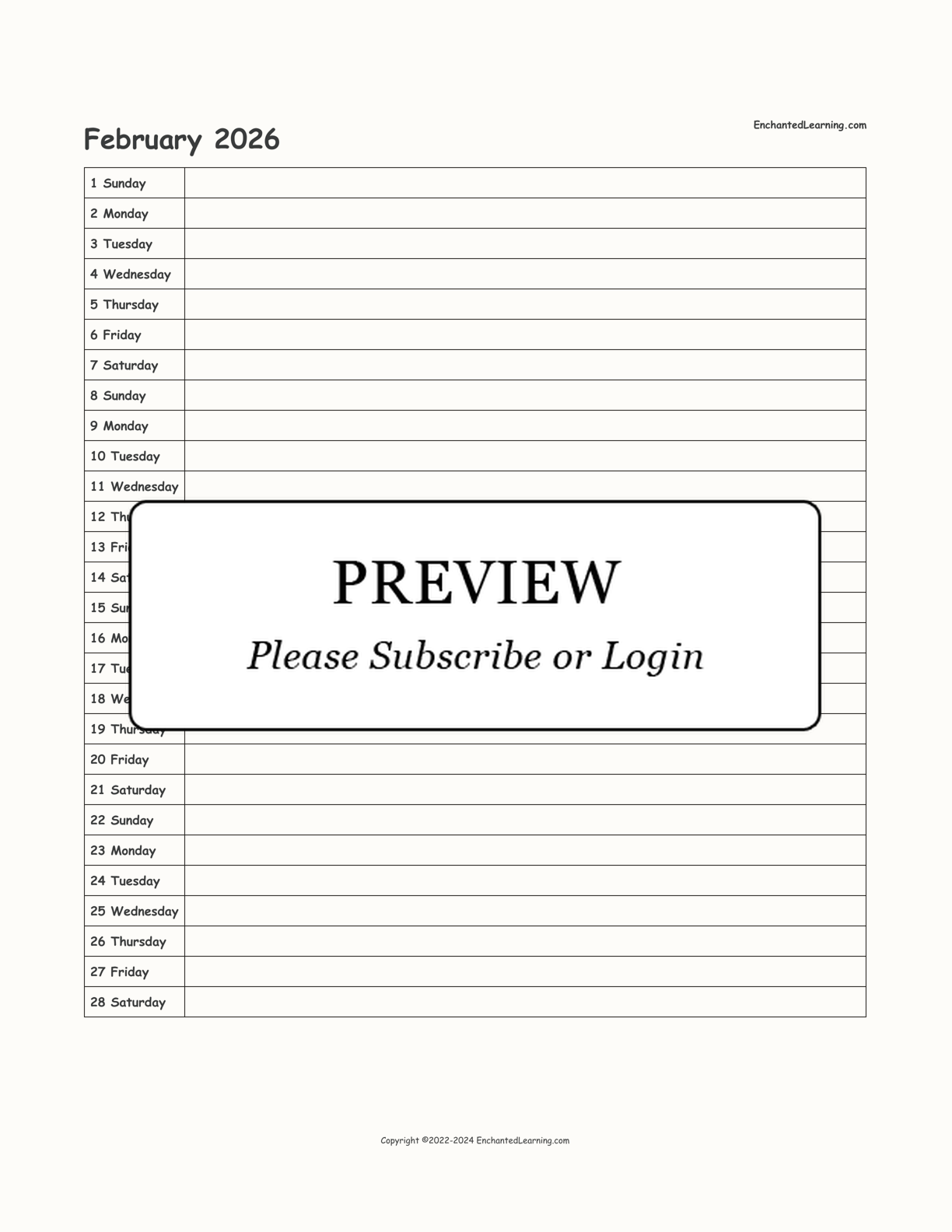 2026 Scheduling Calendar interactive printout page 2