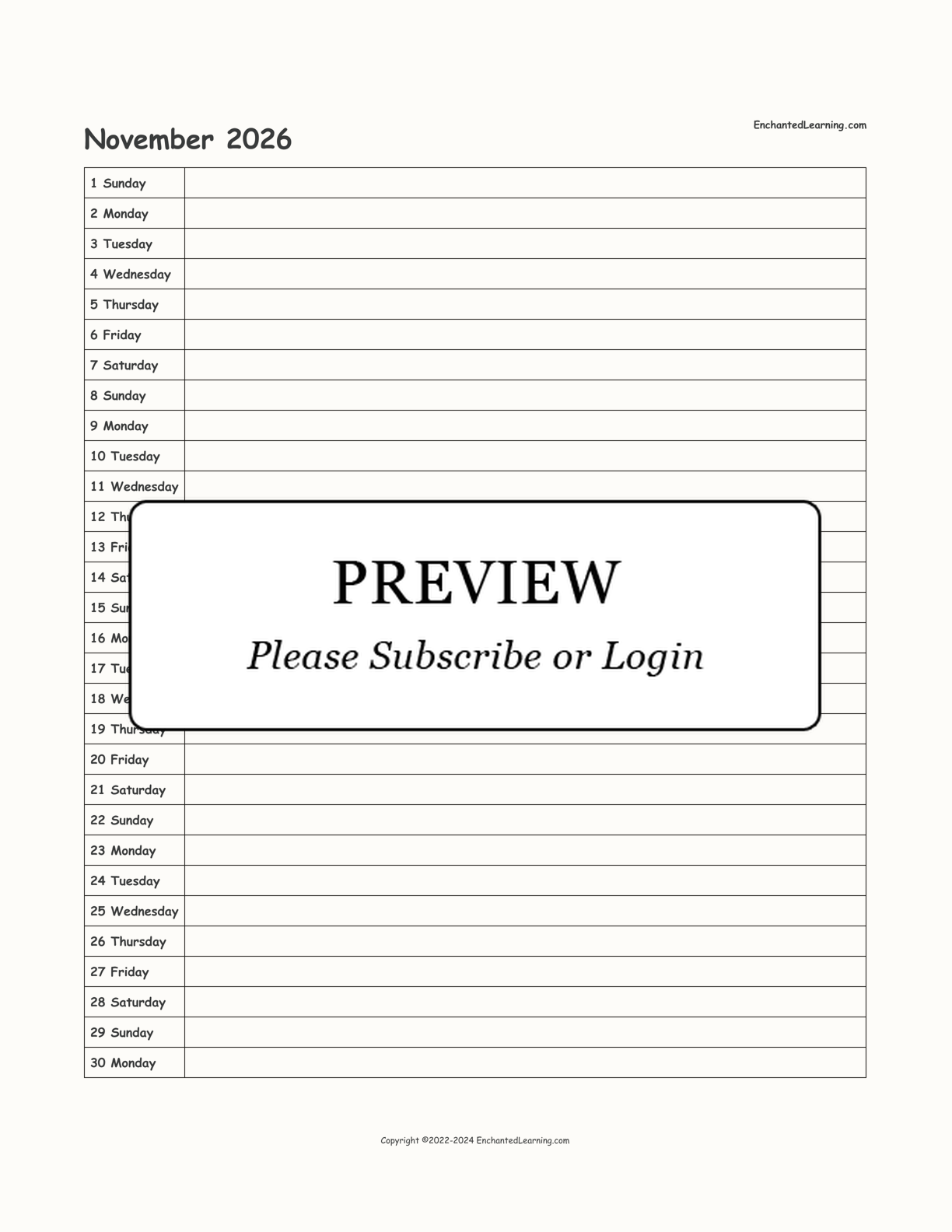 2026 Scheduling Calendar interactive printout page 11