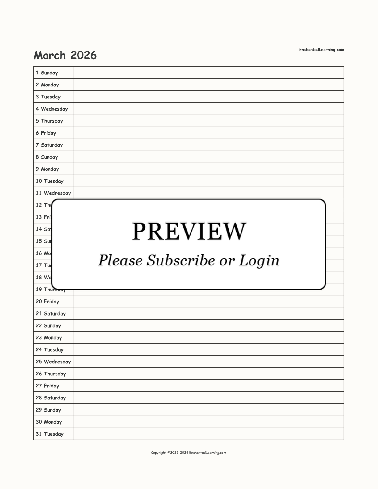 2026 Scheduling Calendar interactive printout page 3