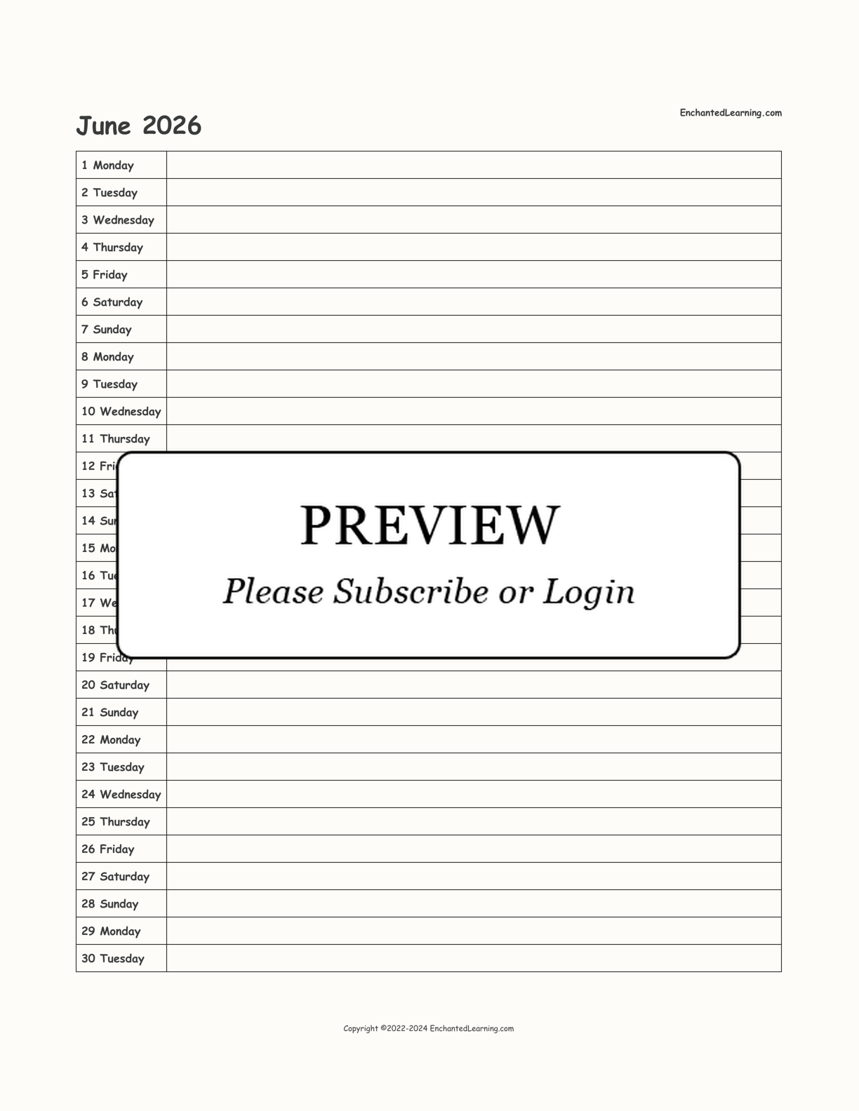 2026 Scheduling Calendar interactive printout page 6