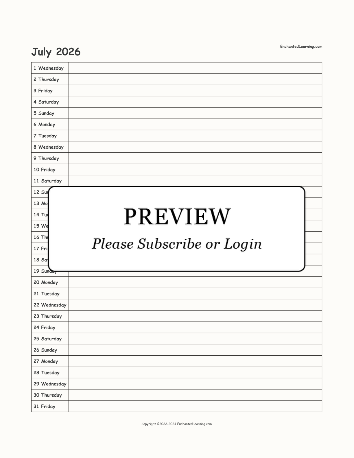 2026 Scheduling Calendar interactive printout page 7