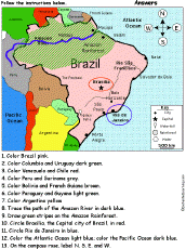 brazil worksheets  brazil  color to  follow according geography the brazil instructions simple