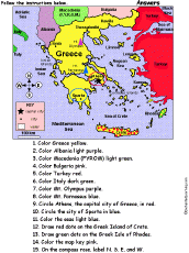 Map of Greece Quiz/Coloring Printout: Answers - EnchantedLearning.com