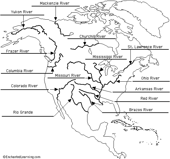 Label Rivers Of North America Printout Answers   EnchantedLearningcom