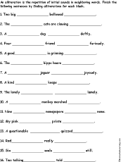Complete the Alliterative Sentences #1: Printable Worksheet