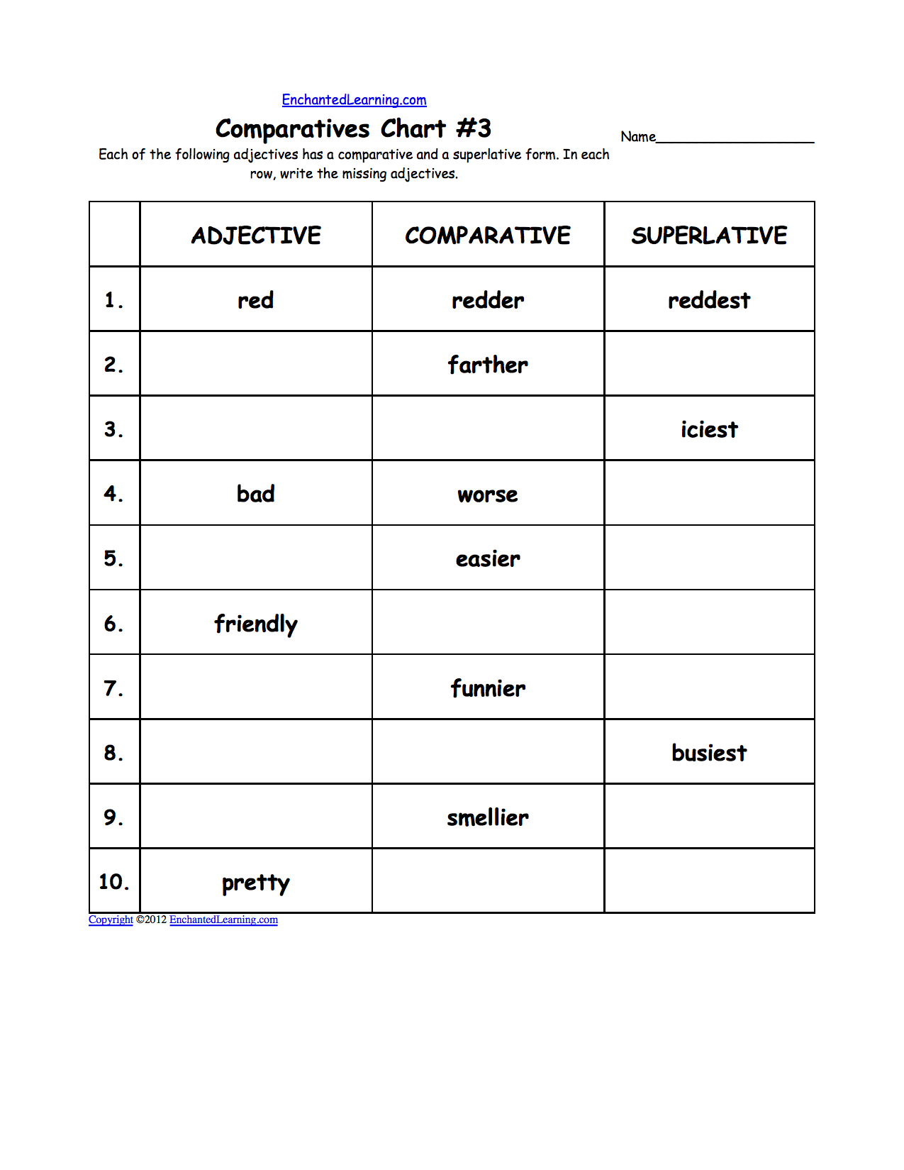 Comparative And Superlative Adjectives Worksheet Printout EnchantedLearning