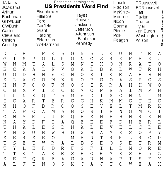 US President Wordsearch Puzzle Puzzle Enchanted Learning Software