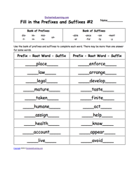 Fill in the Prefixes and Suffixes #2