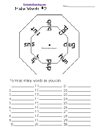 Make Words Wheel -u-: Printable Worksheet