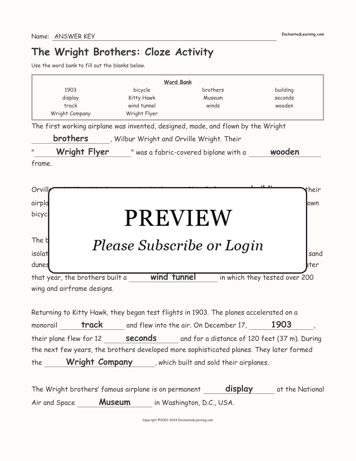 The Wright Brothers: Cloze Activity interactive worksheet page 2