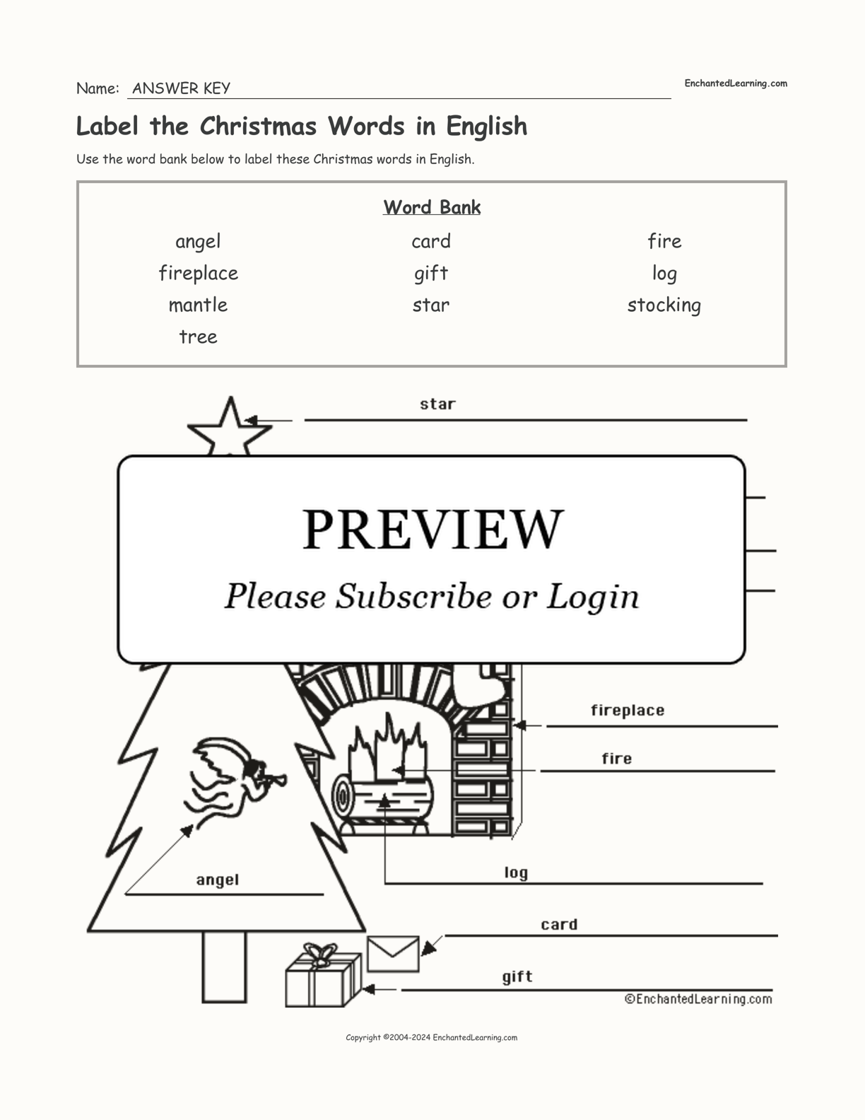 Label the Christmas Words in English interactive worksheet page 2
