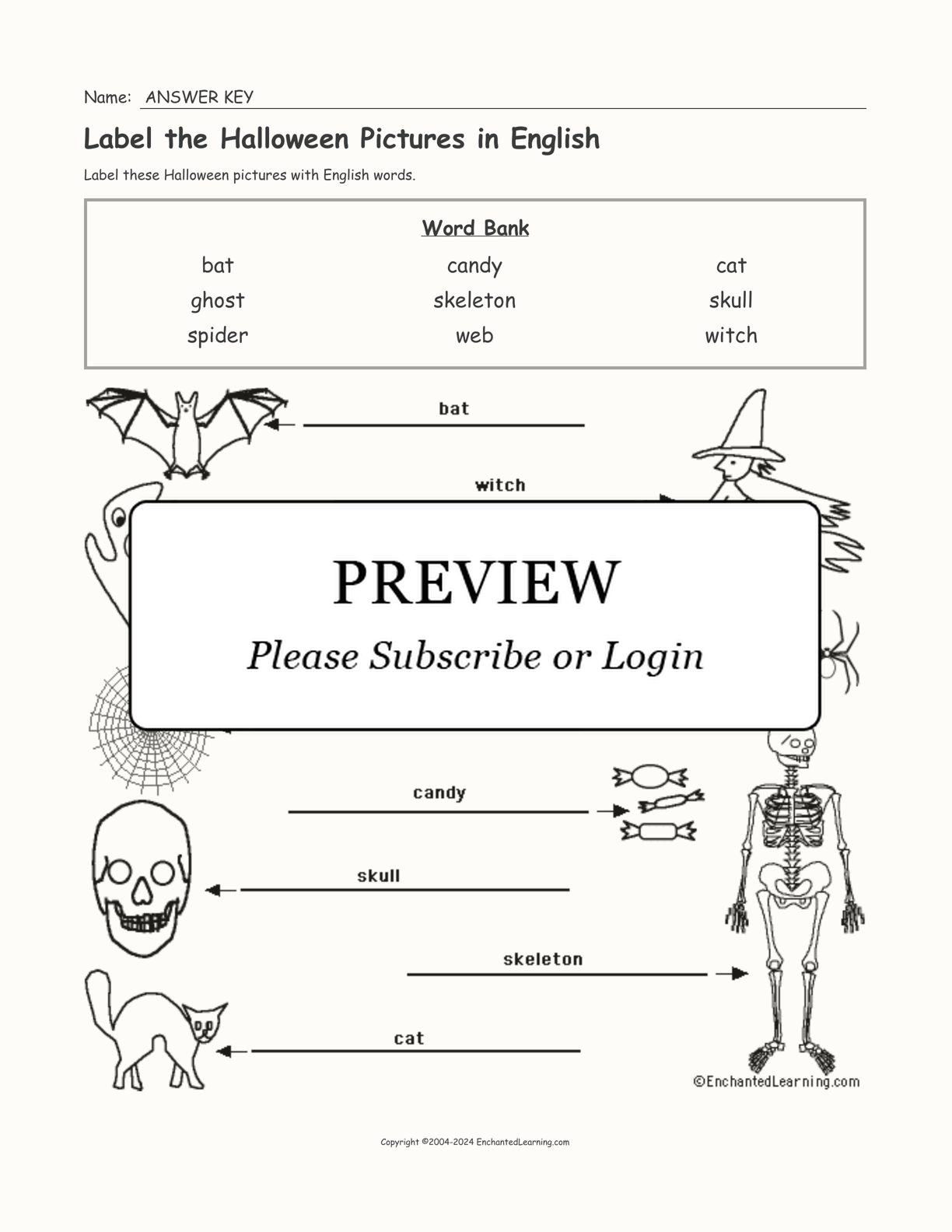 Label the Halloween Pictures in English interactive worksheet page 2