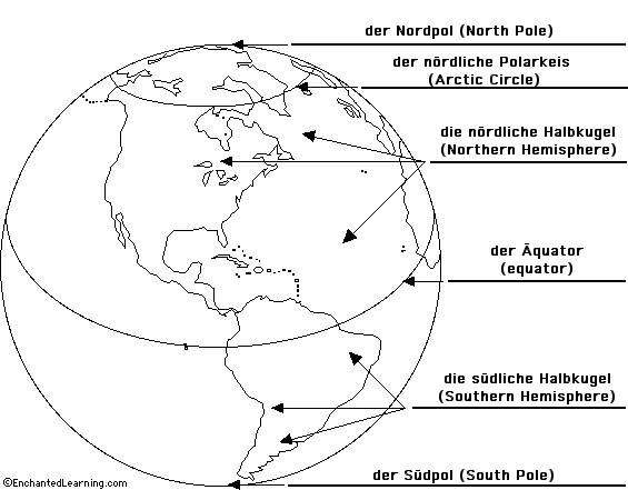 Label The Earth in German - answers