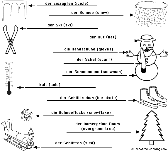 Label the Winter Words in German - answers