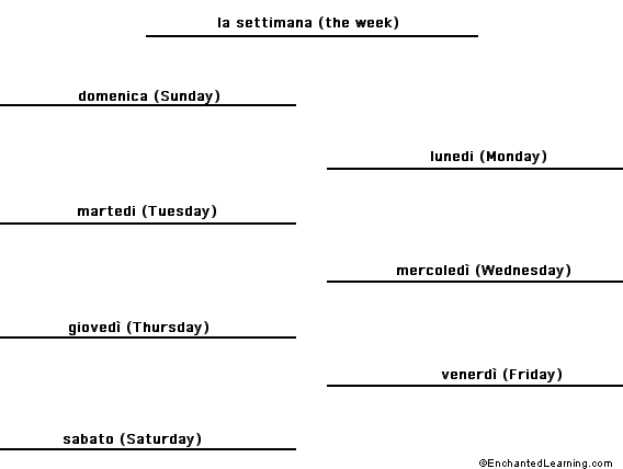Label the days of the week in Italian - answers