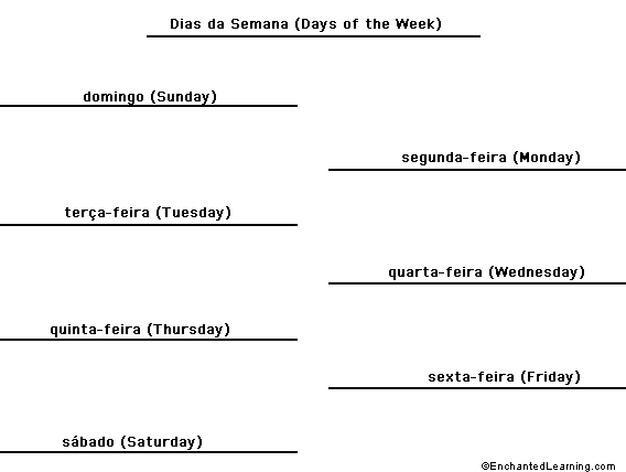 Label the days of the week in Portuguese - answers