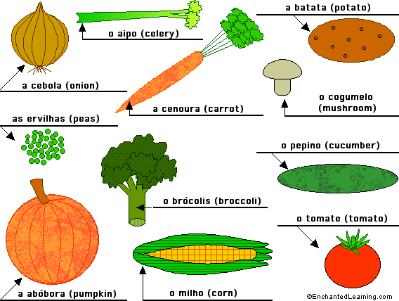 Label the vegetables in Portuguese - answers