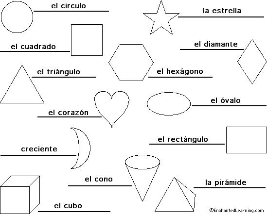 Label the shapes in Spanish - answers