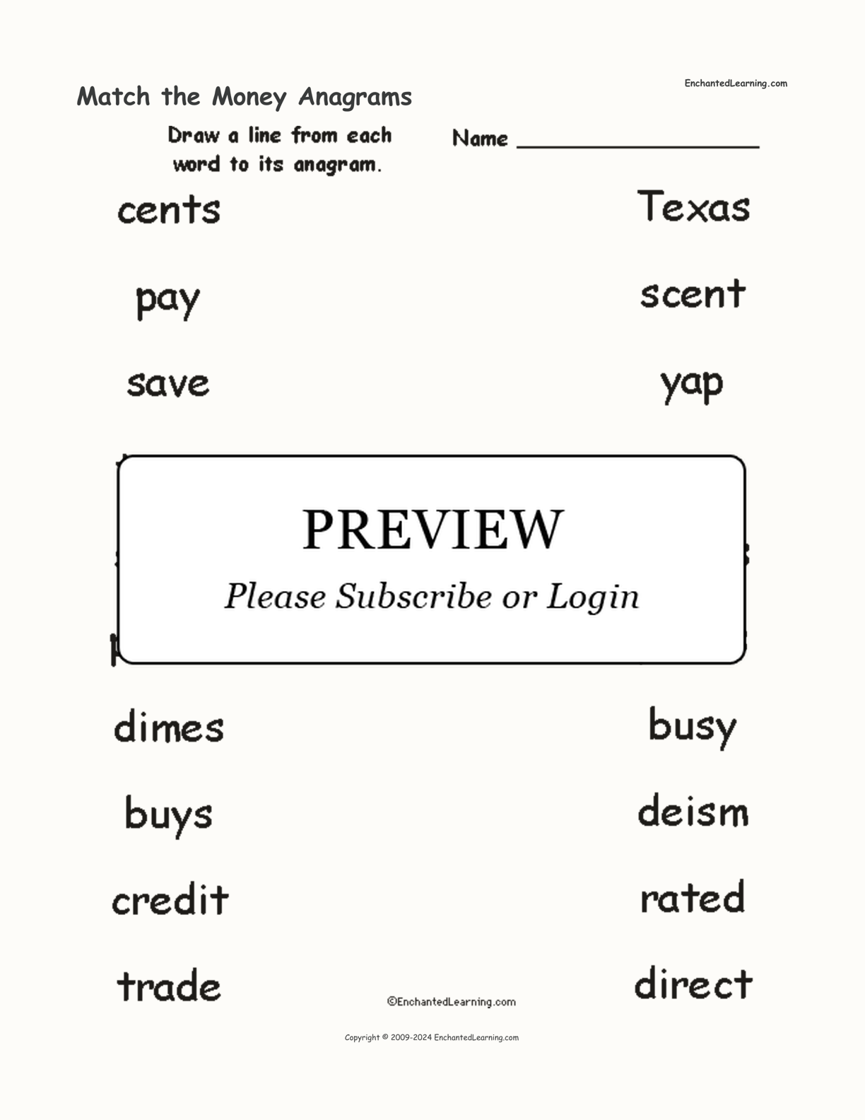 Match the Money Anagrams interactive worksheet page 1