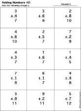 Addition Printout: 1 Digit + 1 Digit worksheet thumbnail