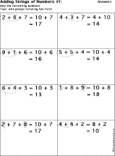Addition Printout: Add Strings of Three Numbers worksheet thumbnail