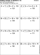 Addition Printout: Add Strings of Three Numbers worksheet thumbnail