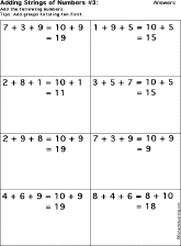 Addition Printout: Add Strings of Three Numbers worksheet thumbnail