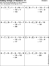 Addition Printout: Add Strings of Four Numbers worksheet thumbnail