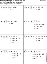 Addition Printout: Add Strings of Numbers worksheet thumbnail
