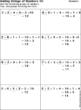 Addition Printout: Add Strings of Numbers worksheet thumbnail