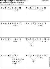 Addition Printout: Add Strings of Numbers worksheet thumbnail