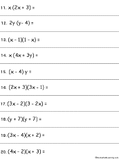 Algebra: Multiplying Polynomials Worksheet #2 Printout