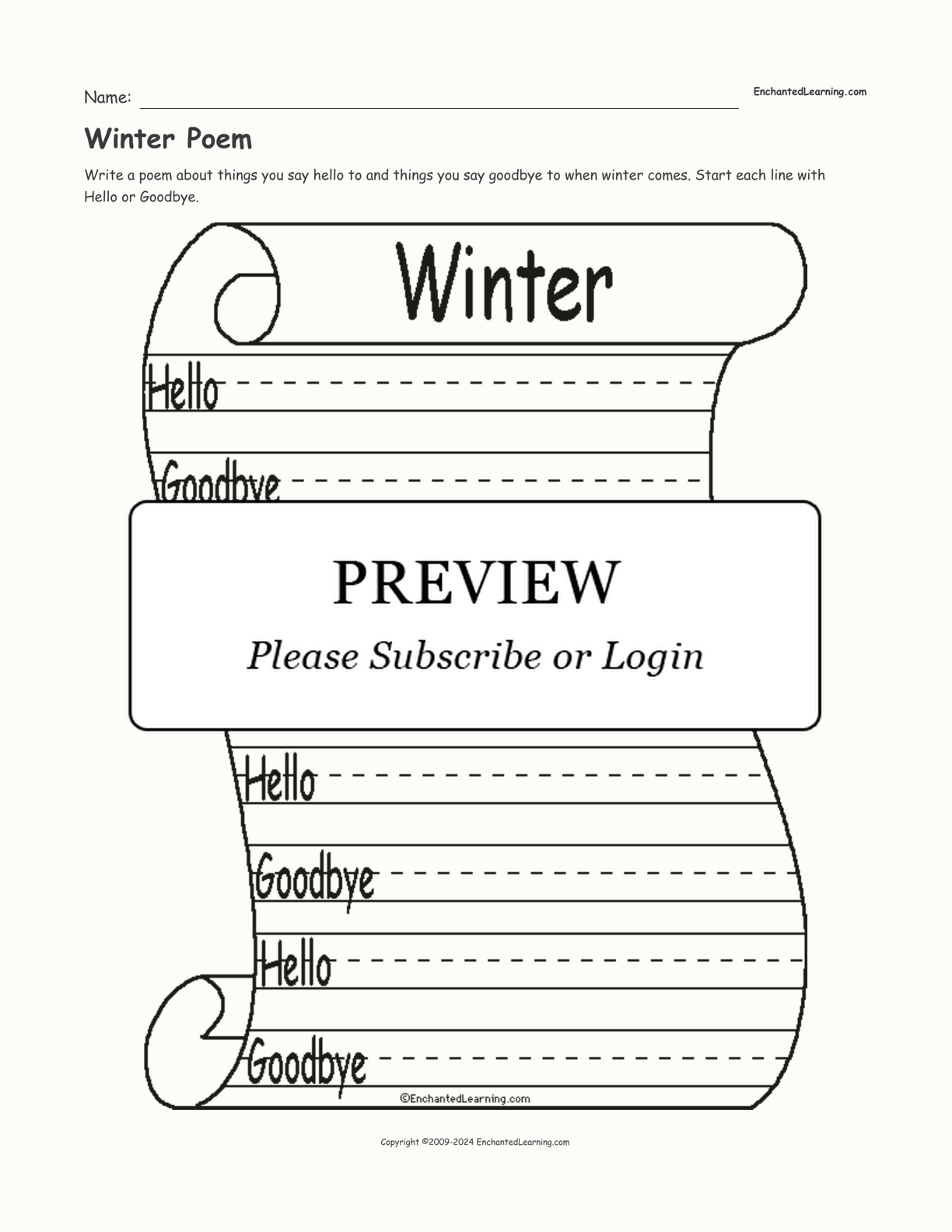 Winter Poem interactive worksheet page 1