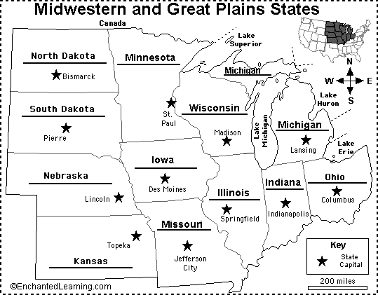 Midwestern US states to label