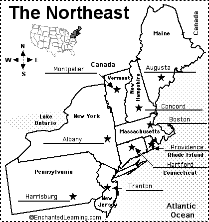 Northeastern US state capitals to label