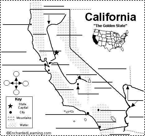 Label California state map