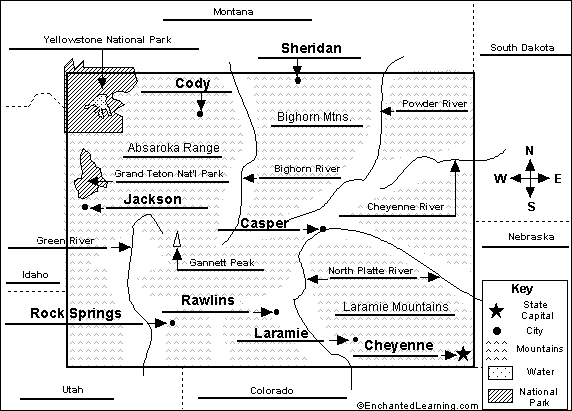 map of wyoming and surrounding states. Label Wyoming map answers